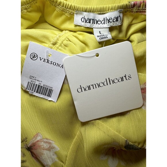 Yellow Floral Short Sleeve Flowy Lightweight Midi Dress Women's LARGE NWT - Picture 3 of 7